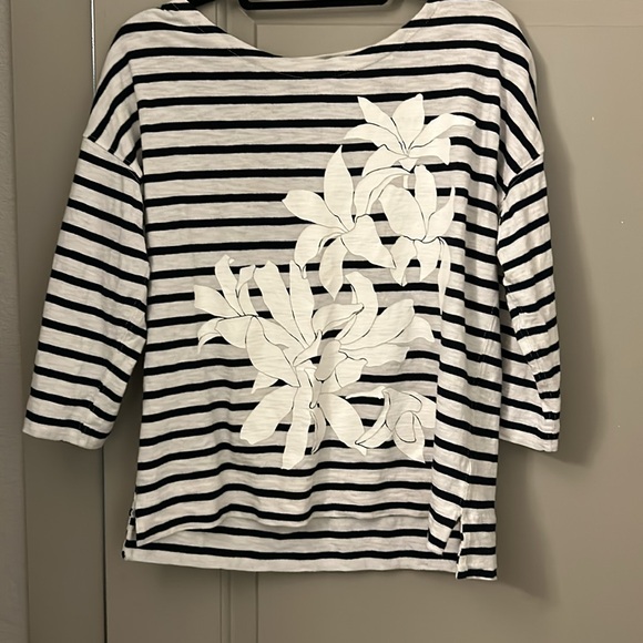 J. Crew Striped Floral 3/4 Sleeve Shirt - Picture 2 of 5